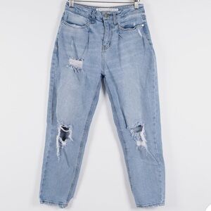 Tinseltown High Rise Mom Jeans, Blue Ripped